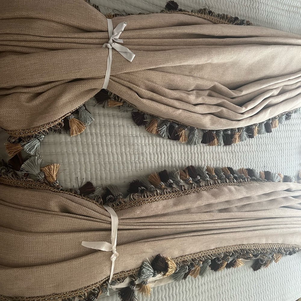 Elegant Custom Tan Drapes with Tassel Trim